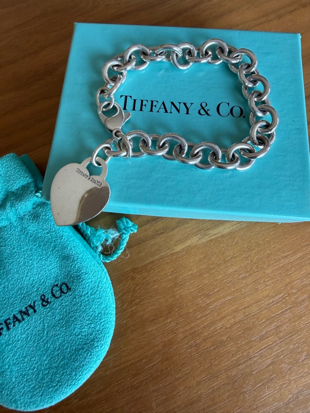 Tiffany & Co. Sterling Silver Heart Tag Bracelet with Tiffany Blue Pouch - Picture 2 of 5